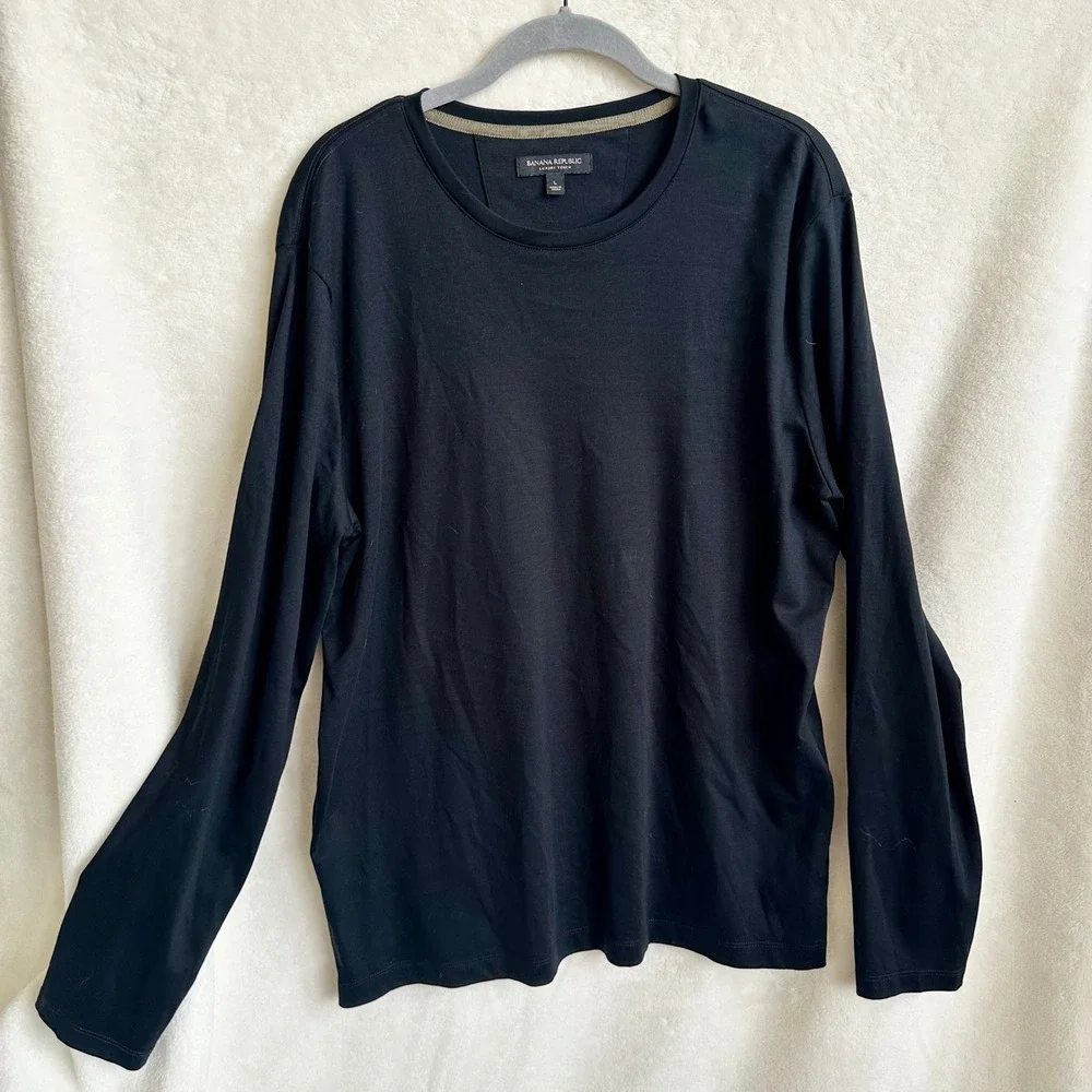 Banana Republic Luxury Touch Black Long Sleeve Crew Neck Tee Top Large L